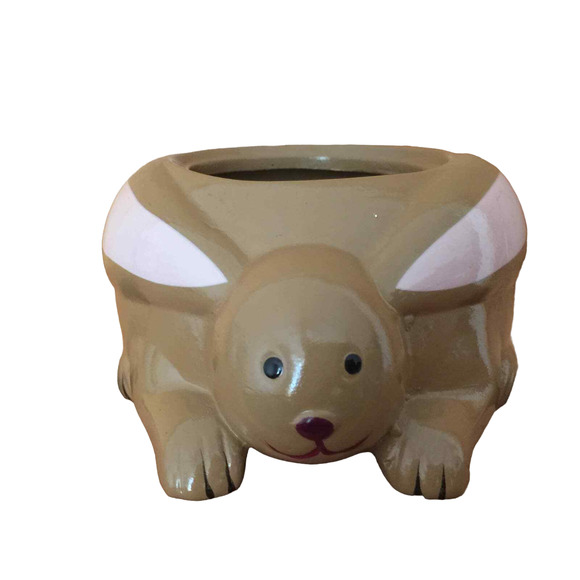 Easter Bunny Rabbit Candle Holder Brown Ceramic Rocket Farms - Picture 2 of 8